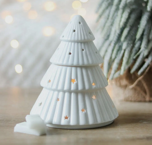 Witte kerstboom olie- en waxbrander