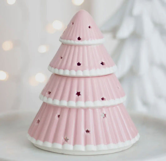 Roze kerstboom olie- en waxmelt brander