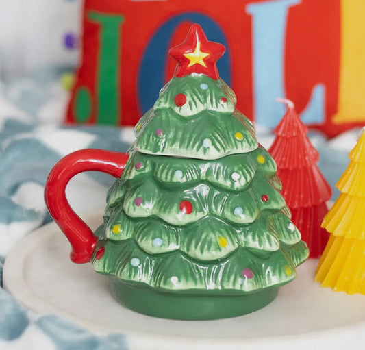 Kerstboom mok met deksel