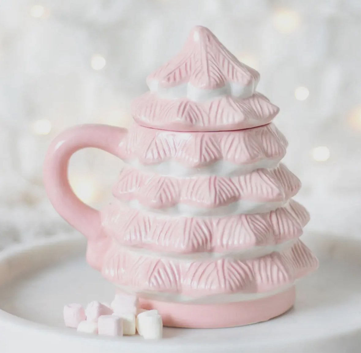 Roze kerstboom mok met deksel