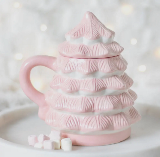 Roze kerstboom mok met deksel